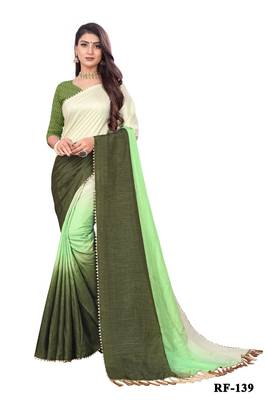 Green printed baluchari saree with blouse 1
