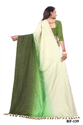Green printed baluchari saree with blouse 2