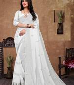 White Georgette Saree With Silver Jari Work Saree