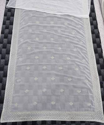 White Georgette Saree With Silver Jari Work Saree 2