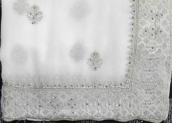 White Georgette Saree With Silver Jari Work Saree 3