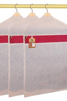 atorakushon   Hanging Saree Covers 100% Cotton Wardrobe Cloth organizer for Storage Garment Storage Bags Pack of 3