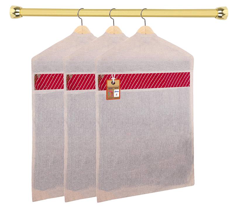 atorakushon   Hanging Saree Covers 100% Cotton Wardrobe Cloth organizer for Storage Garment Storage Bags Pack of 3