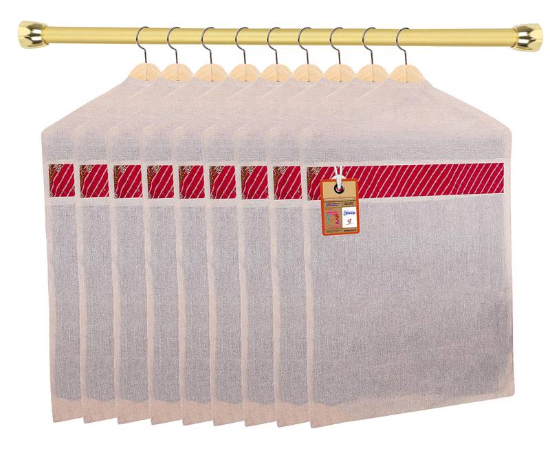 atorakushon   Hanging Saree Covers 100% Cotton Wardrobe Cloth organizer for Storage Garment Storage Bags Pack of 9
