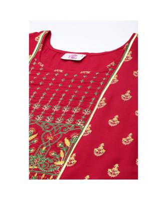SheWill Red Foil Printed Gotta Patti A-Line Vicsose Rayon Kurta with Skirt & Dupatta 5