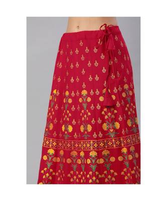 SheWill Red Foil Printed Gotta Patti A-Line Vicsose Rayon Kurta with Skirt & Dupatta 6