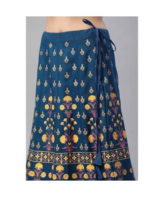 SheWill Teal Foil Printed Gotta Patti A-Line Vicsose Rayon Kurta with Skirt & Dupatta 6