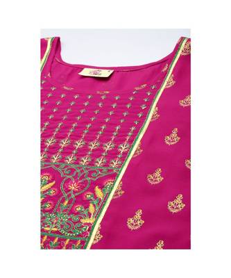 SheWill Pink Foil Printed Gotta Patti A-Line Vicsose Rayon Kurta with Skirt & Dupatta 5