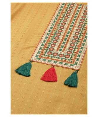 SheWill Women Yellow Sequence Embroidered Thread Work Dobby Kurta Pant & Woven Dupatta 5