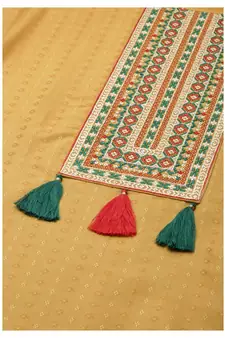 SheWill Women Yellow Sequence Embroidered Thread Work Dobby Kurta Pant & Woven Dupatta