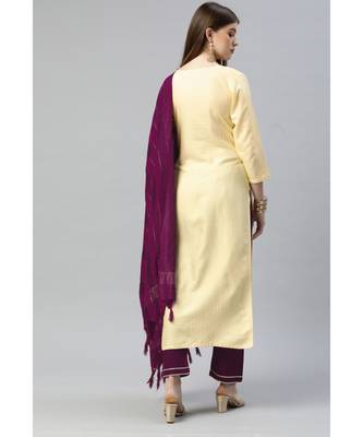 SheWill Women Cream Sequence Embroidered Thread Work Dobby Kurta Pant & Woven Dupatta 2