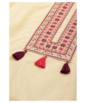SheWill Women Cream Sequence Embroidered Thread Work Dobby Kurta Pant & Woven Dupatta 5