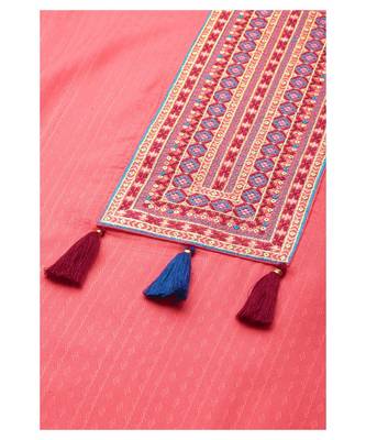 SheWill Women Peach Sequence Embroidered Thread Work Dobby Kurta Pant & Woven Dupatta 5