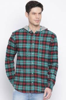 Green printed cotton mens casual shirts
