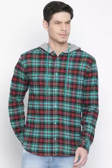 Green printed cotton mens casual shirts