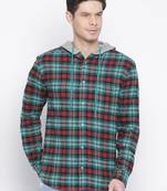 Green printed cotton mens casual shirts