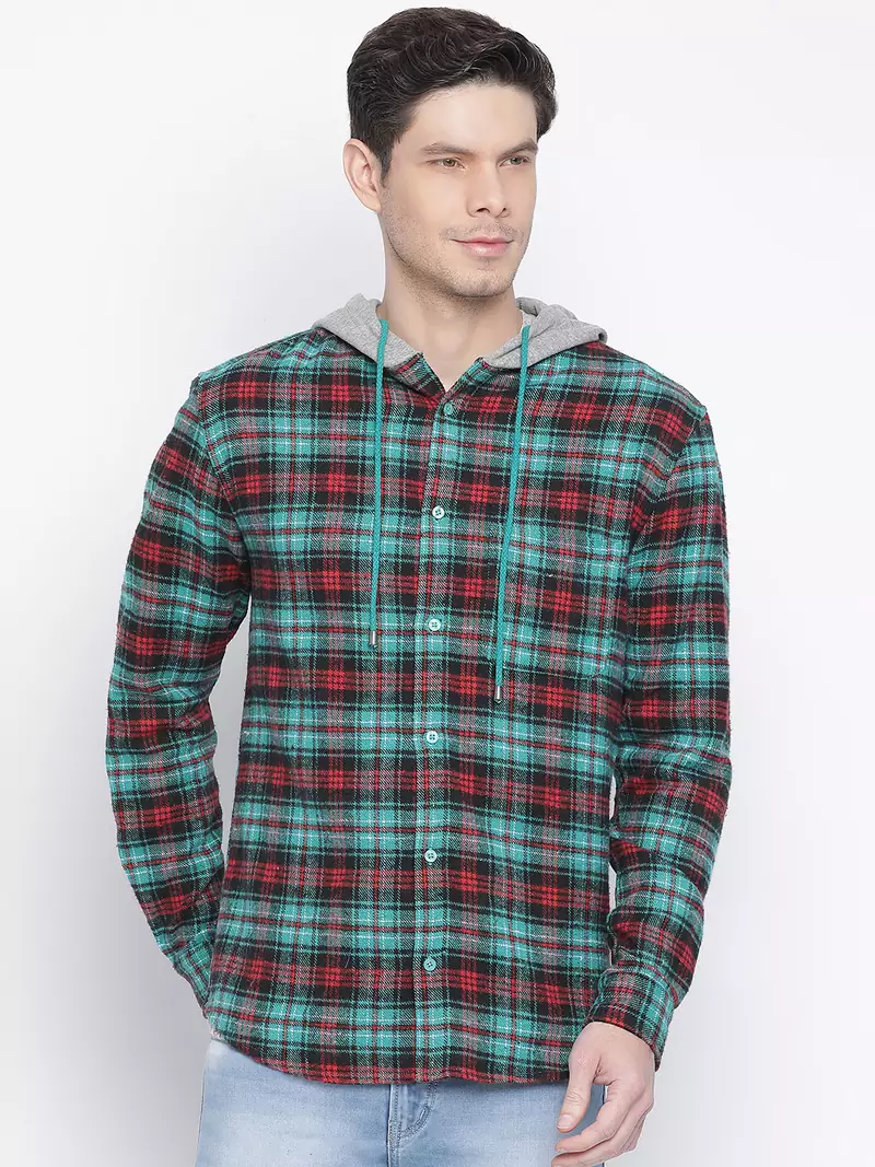 Green printed cotton mens casual shirts