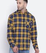 Yellow printed cotton mens casual shirts