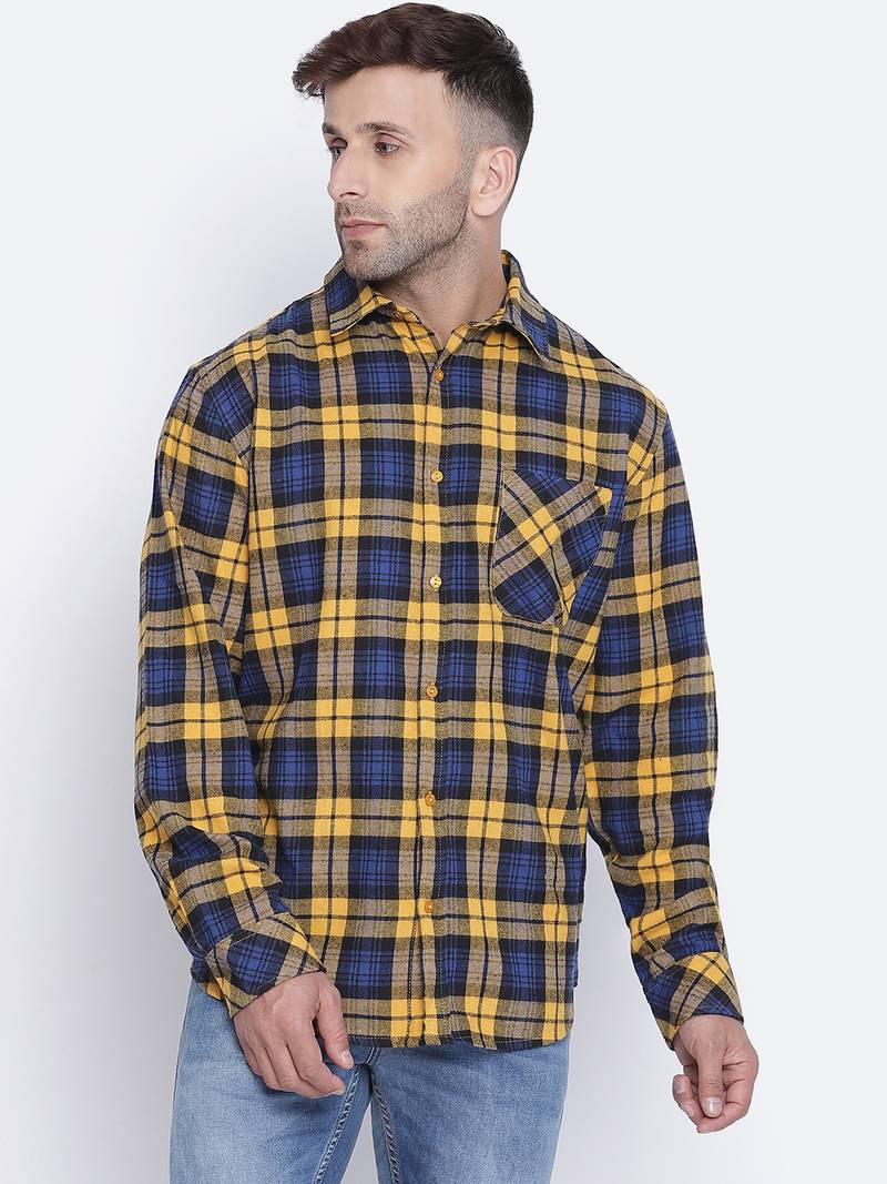 Yellow printed cotton mens casual shirts