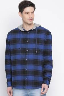 Blue printed cotton mens casual shirts