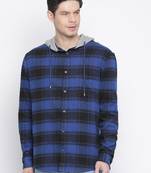 Blue printed cotton mens casual shirts