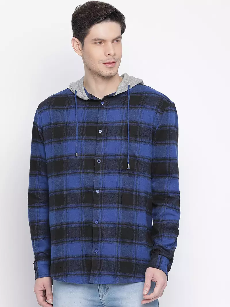 Blue printed cotton mens casual shirts