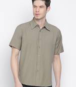Brown printed cotton mens casual shirts