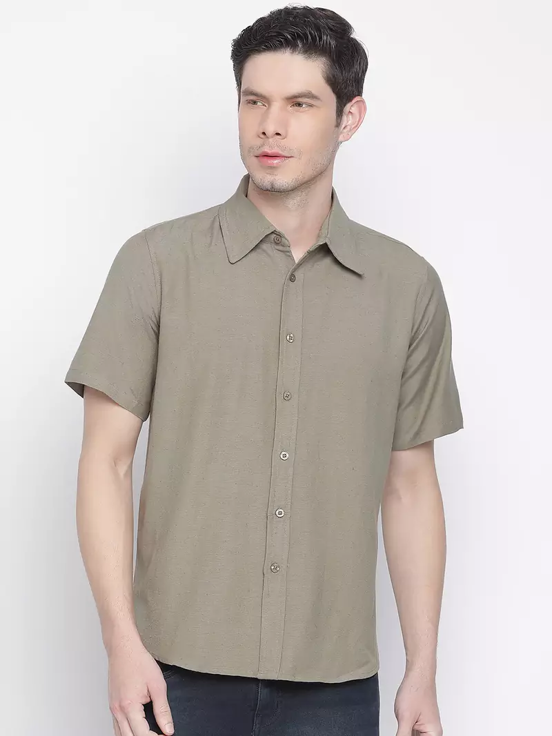 Brown printed cotton mens casual shirts