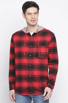 Red printed cotton mens casual shirts