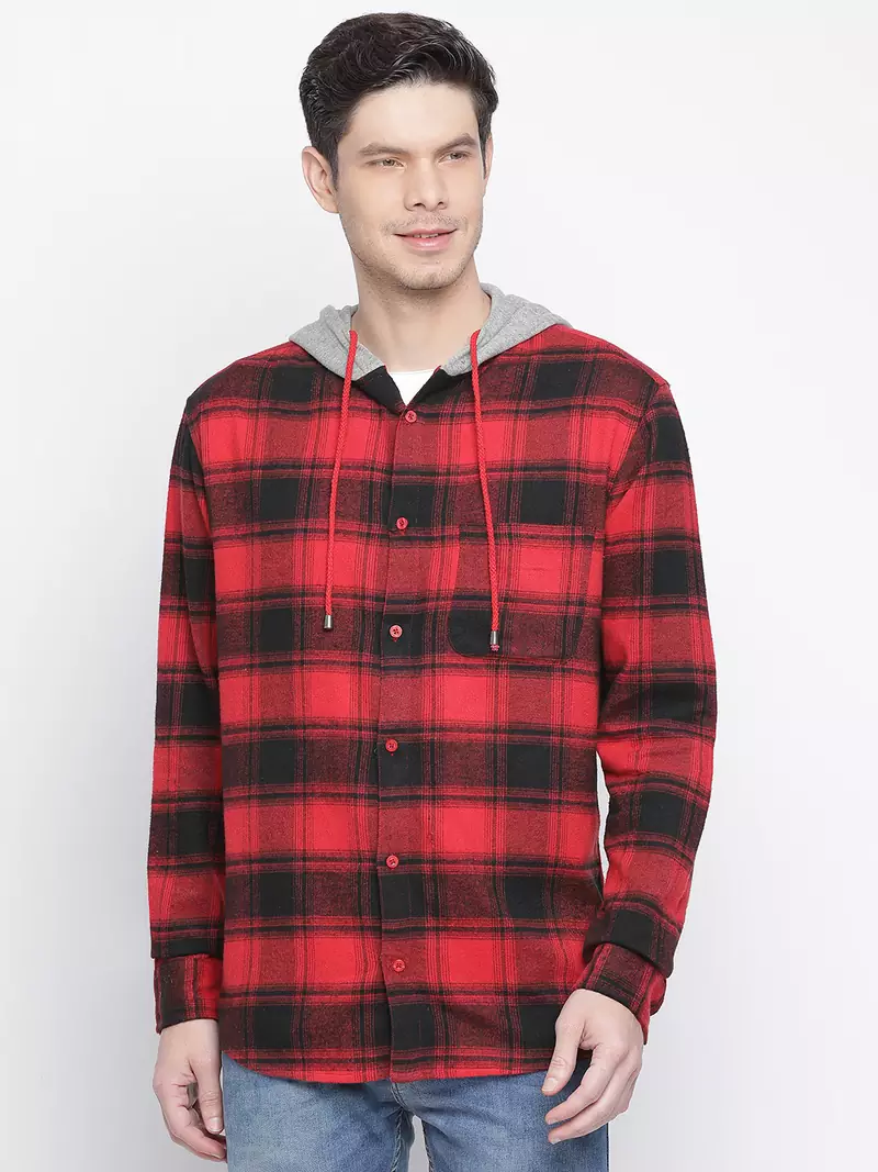 Red printed cotton mens casual shirts