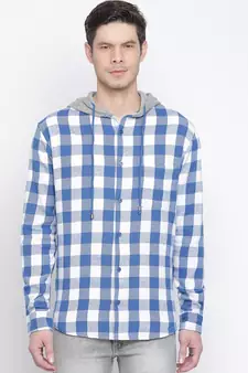Blue printed cotton mens casual shirts