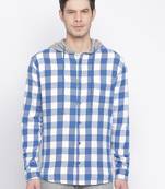 Blue printed cotton mens casual shirts