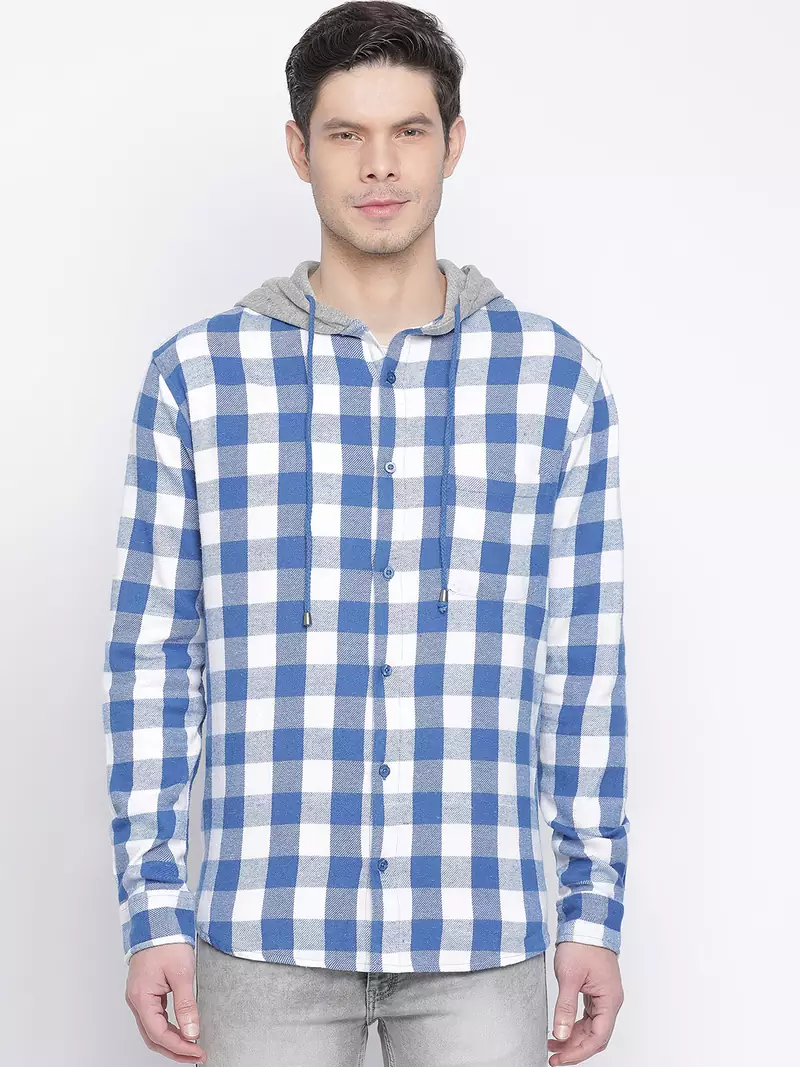 Blue printed cotton mens casual shirts