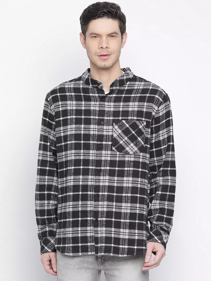 Black printed cotton mens casual shirts