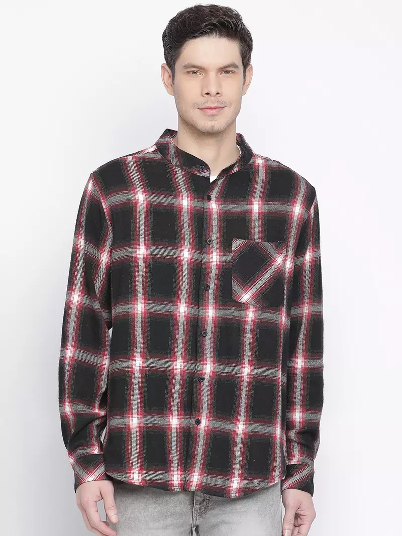 Black printed cotton mens casual shirts