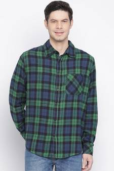 Green printed cotton mens casual shirts