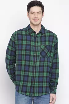 Green printed cotton mens casual shirts