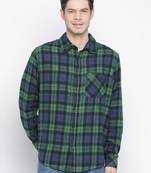 Green printed cotton mens casual shirts