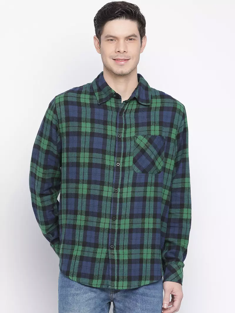 Green printed cotton mens casual shirts