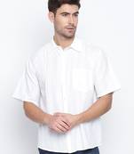 White printed cotton mens casual shirts