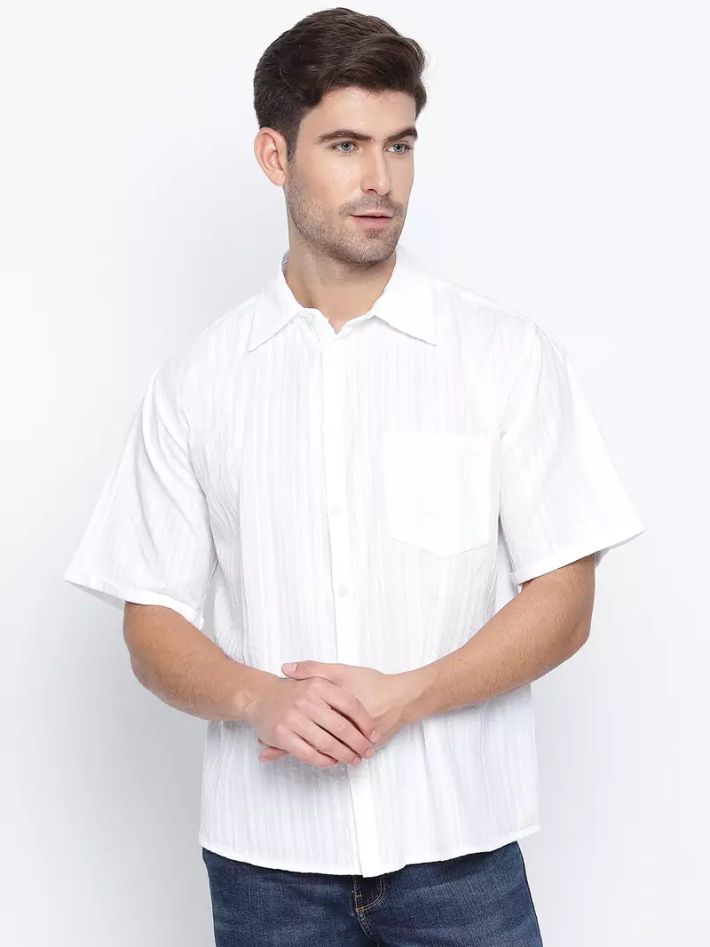 White printed cotton mens casual shirts