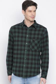 Green printed cotton mens casual shirts
