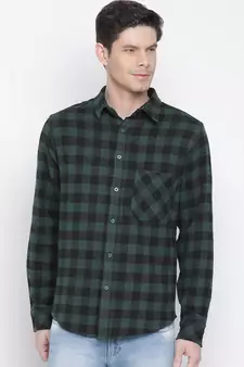 Green printed cotton mens casual shirts