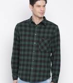 Green printed cotton mens casual shirts