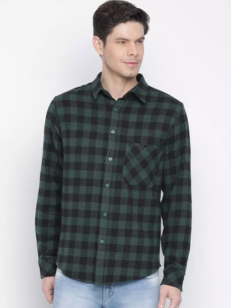 Green printed cotton mens casual shirts