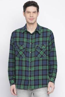 Green printed cotton mens casual shirts