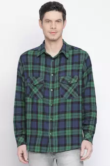 Green printed cotton mens casual shirts