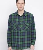 Green printed cotton mens casual shirts
