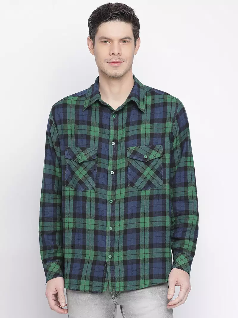 Green printed cotton mens casual shirts