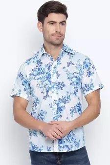 White printed cotton mens casual shirts